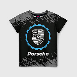 Футболка детская Porsche в стиле Top Gear со следами шин на фоне, цвет: 3D-принт