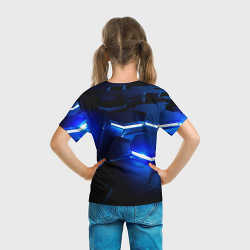 Детская футболка Металлические соты с синей подсветкой / 3D-принт – фото 6