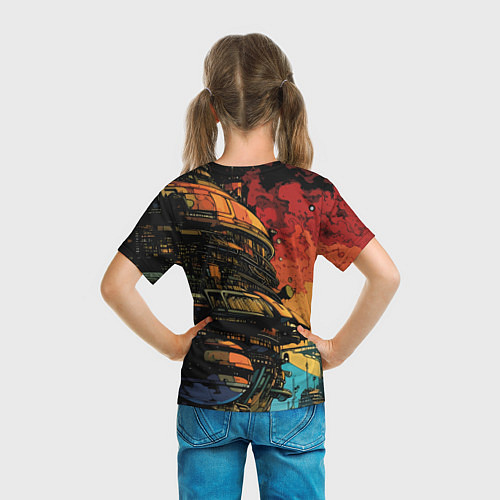 Детская футболка Девушка космонавт в фантастическом городе / 3D-принт – фото 6