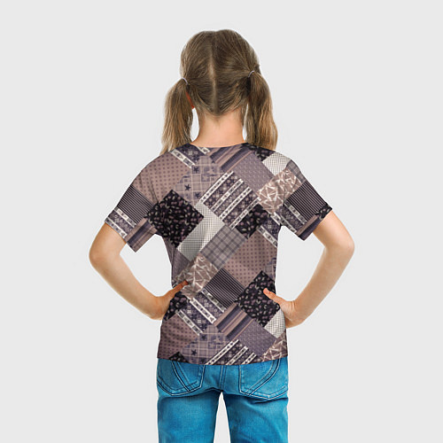 Детская футболка Коричневый узор в стиле фолк-пэчворк / 3D-принт – фото 6