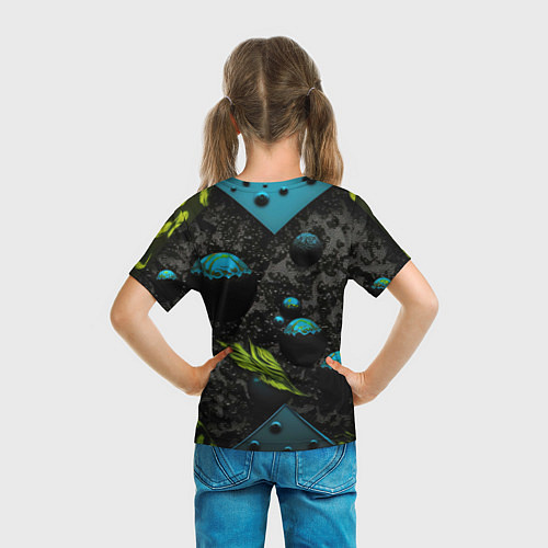 Детская футболка Зеленые абстрактные листья / 3D-принт – фото 6