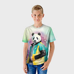 Футболка детская Прикольный панда в модной куртке, цвет: 3D-принт — фото 2