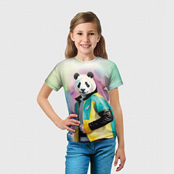 Футболка детская Прикольный панда в модной куртке, цвет: 3D-принт — фото 2