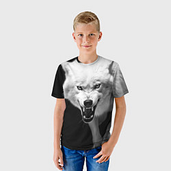 Футболка детская Агрессивный белый волк, цвет: 3D-принт — фото 2