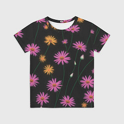 Футболка детская Полевые цветы на черном фоне, цвет: 3D-принт