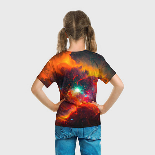 Детская футболка Небула в космосе в оранжевых тонах - нейронная сет / 3D-принт – фото 6