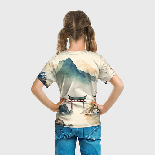Детская футболка Японский пейзаж - акварель / 3D-принт – фото 6