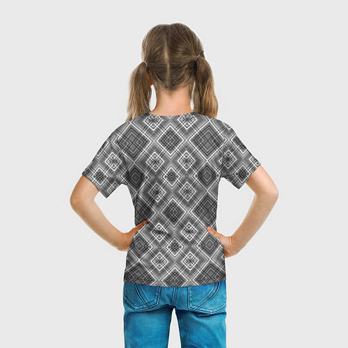 Детская футболка Геометрический узор черно белые ромбы / 3D-принт – фото 6