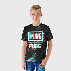 Футболка детская PUBG в стиле glitch и баги графики на темном фоне, цвет: 3D-принт — фото 2
