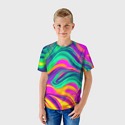 Футболка детская Градиентные цветные волны, цвет: 3D-принт — фото 2
