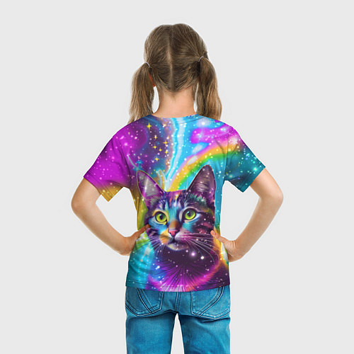 Детская футболка Полосатый кот с разноцветной звездной туманностью / 3D-принт – фото 6