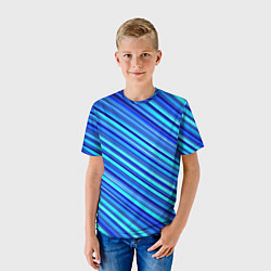Футболка детская Сине голубые узорчатые полосы, цвет: 3D-принт — фото 2