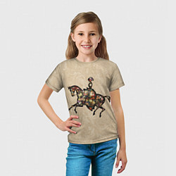 Футболка детская Ретро девушка на лошади и винтажные цветы, цвет: 3D-принт — фото 2