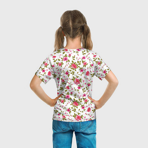 Детская футболка Розовые цветы на белом фоне / 3D-принт – фото 6