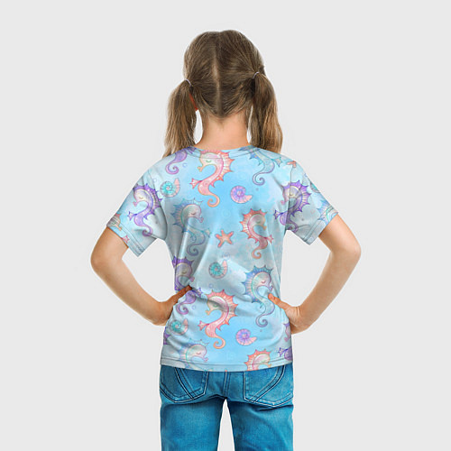 Детская футболка Морские коньки - паттерн / 3D-принт – фото 6