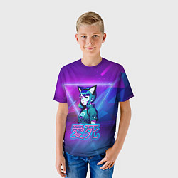 Футболка детская Неоновая девочка-кошка, цвет: 3D-принт — фото 2