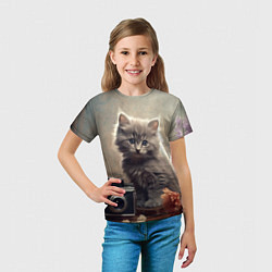 Футболка детская Серый котенок, винтажное фото, цвет: 3D-принт — фото 2