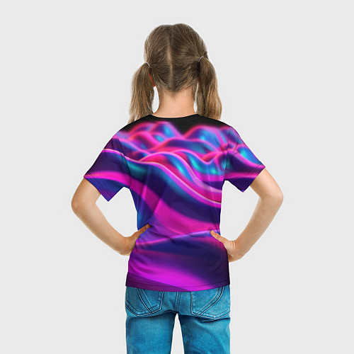 Детская футболка Фиолетовые неоновые волны / 3D-принт – фото 6