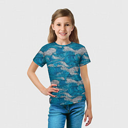 Футболка детская Голубые и белые волны, цвет: 3D-принт — фото 2