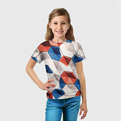 Футболка детская Белые синие красные плитки, цвет: 3D-принт — фото 2