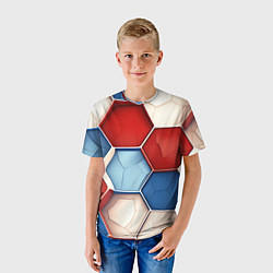 Футболка детская Большие белые синие красные плиты, цвет: 3D-принт — фото 2
