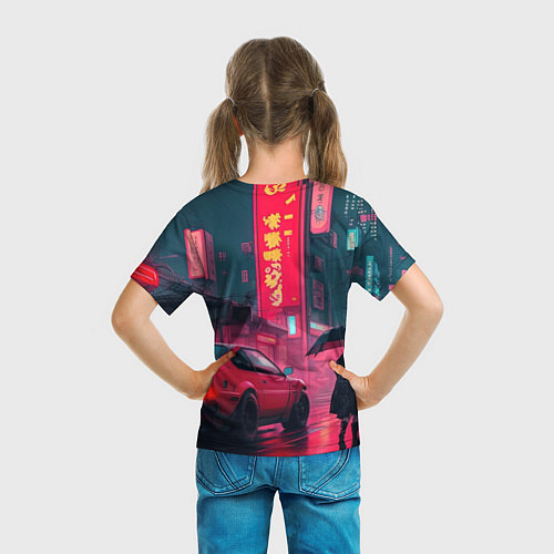 Детская футболка Дождь на улицах Японии / 3D-принт – фото 6