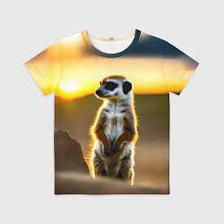 Футболка детская Сурикат на фоне рассвета, цвет: 3D-принт