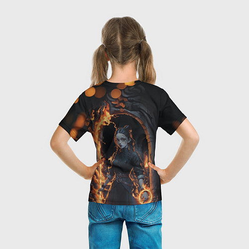 Детская футболка Готическая девушка с двумя косами огненная магия / 3D-принт – фото 6