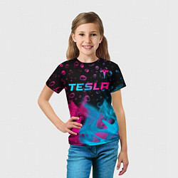 Футболка детская Tesla - neon gradient: символ сверху, цвет: 3D-принт — фото 2