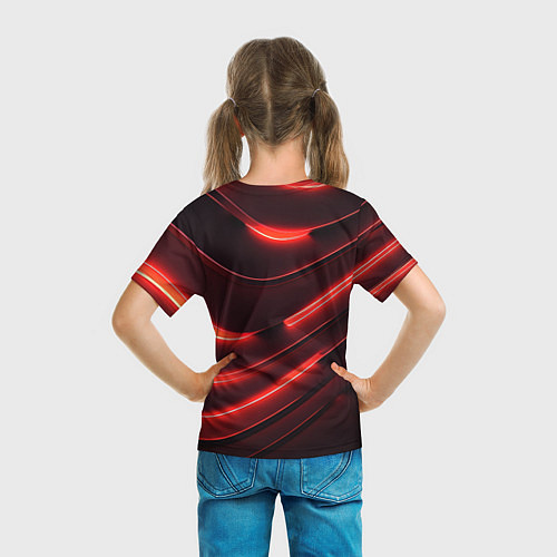 Детская футболка Красный неоновый герб России / 3D-принт – фото 6
