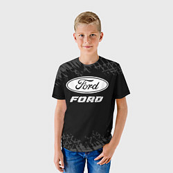 Футболка детская Ford speed на темном фоне со следами шин, цвет: 3D-принт — фото 2