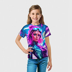 Футболка детская Девушка в комбинезоне в неоновых тонах, цвет: 3D-принт — фото 2