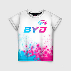 Футболка детская BYD neon gradient style: символ сверху, цвет: 3D-принт