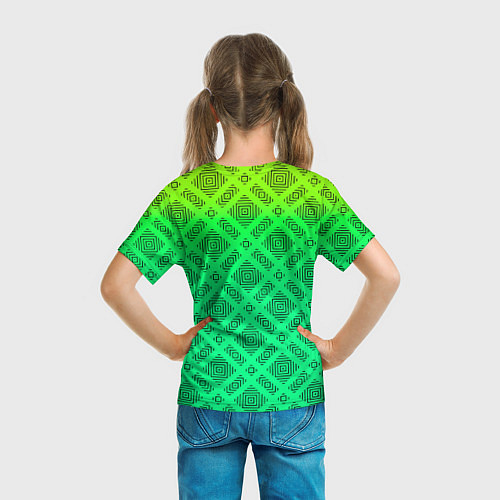 Детская футболка Желто-зеленый градиентный фон с геометрическим узо / 3D-принт – фото 6