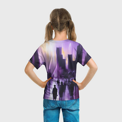 Детская футболка Человеческие силуэты на фоне большого города / 3D-принт – фото 6