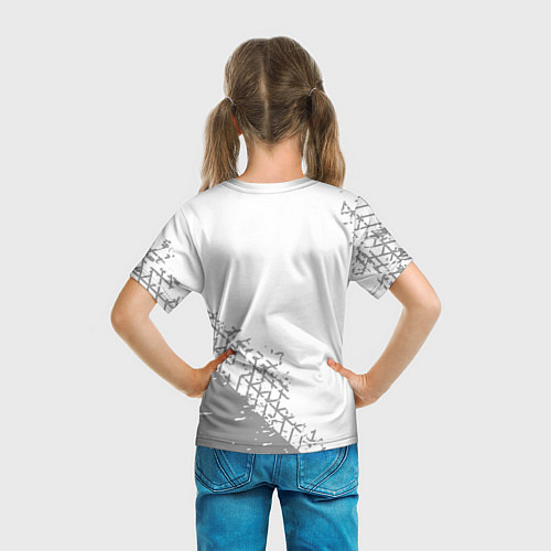 Детская футболка Geely speed на светлом фоне со следами шин: надпис / 3D-принт – фото 6