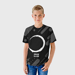 Футболка детская Demon Slayer glitch на темном фоне, цвет: 3D-принт — фото 2