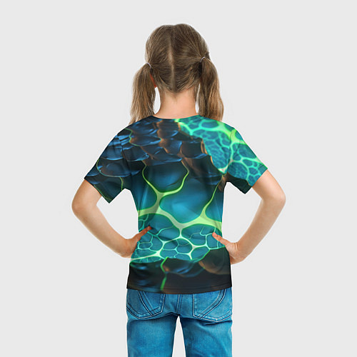 Детская футболка Разлом синих и зеленых неоновых плит / 3D-принт – фото 6