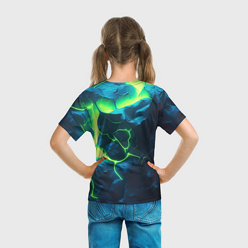 Детская футболка Неоновый зеленый разлом плит / 3D-принт – фото 6