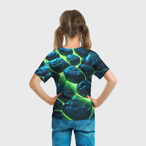 Детская футболка Разлом зеленых плит с неоном / 3D-принт – фото 6