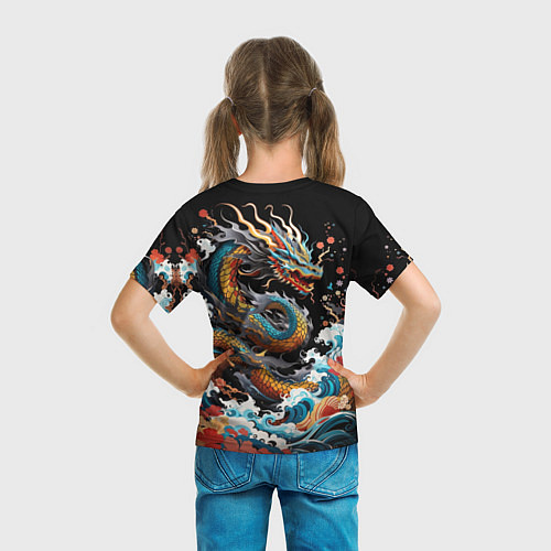 Детская футболка Дракон на волнах в японском стиле арт / 3D-принт – фото 6