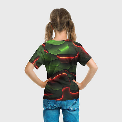 Детская футболка Объемные красно зеленые плиты / 3D-принт – фото 6