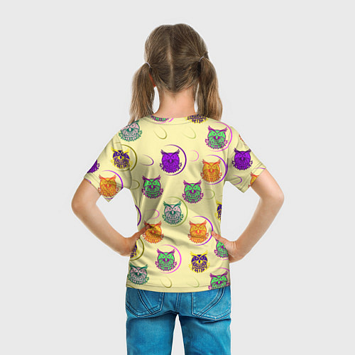 Детская футболка Сова - разноцветные птицы / 3D-принт – фото 6
