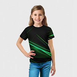 Футболка детская Green lines black backgrouns, цвет: 3D-принт — фото 2