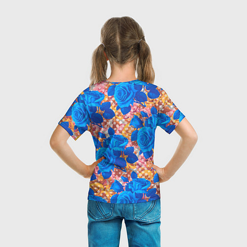 Детская футболка Цветочный разноцветный узор с розами / 3D-принт – фото 6