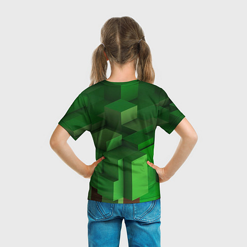 Детская футболка Зелёный блоковый паттерн / 3D-принт – фото 6