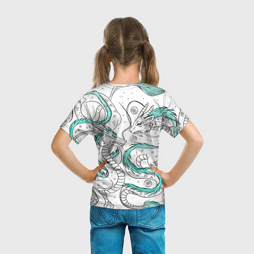 Детская футболка Дракон Хаку в стиле тату: белый и бирюзовый паттер / 3D-принт – фото 6