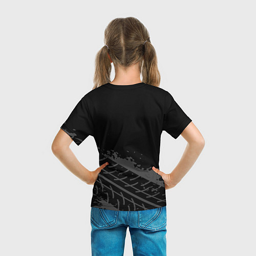 Детская футболка Volvo speed на темном фоне со следами шин: символ / 3D-принт – фото 6