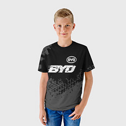 Футболка детская BYD speed на темном фоне со следами шин: символ св, цвет: 3D-принт — фото 2
