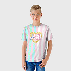Футболка детская Кен плюс Барби: сплит розовых и голубых полосок, цвет: 3D-принт — фото 2